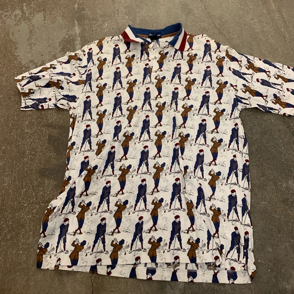 Par Four men’s polo with‎ golfer man playing golf patterned